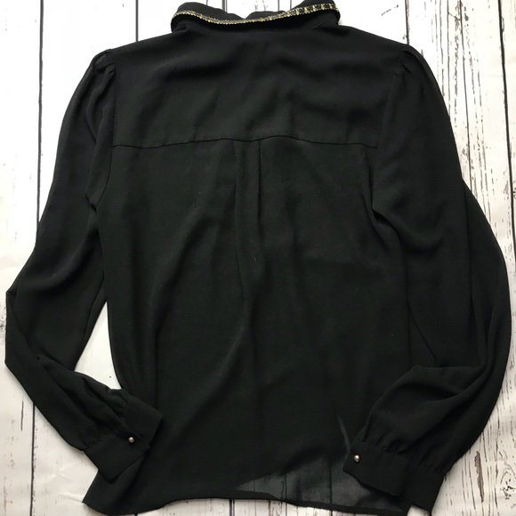 Forever 21 black button down blouse w gold details - Picture 7 of 8